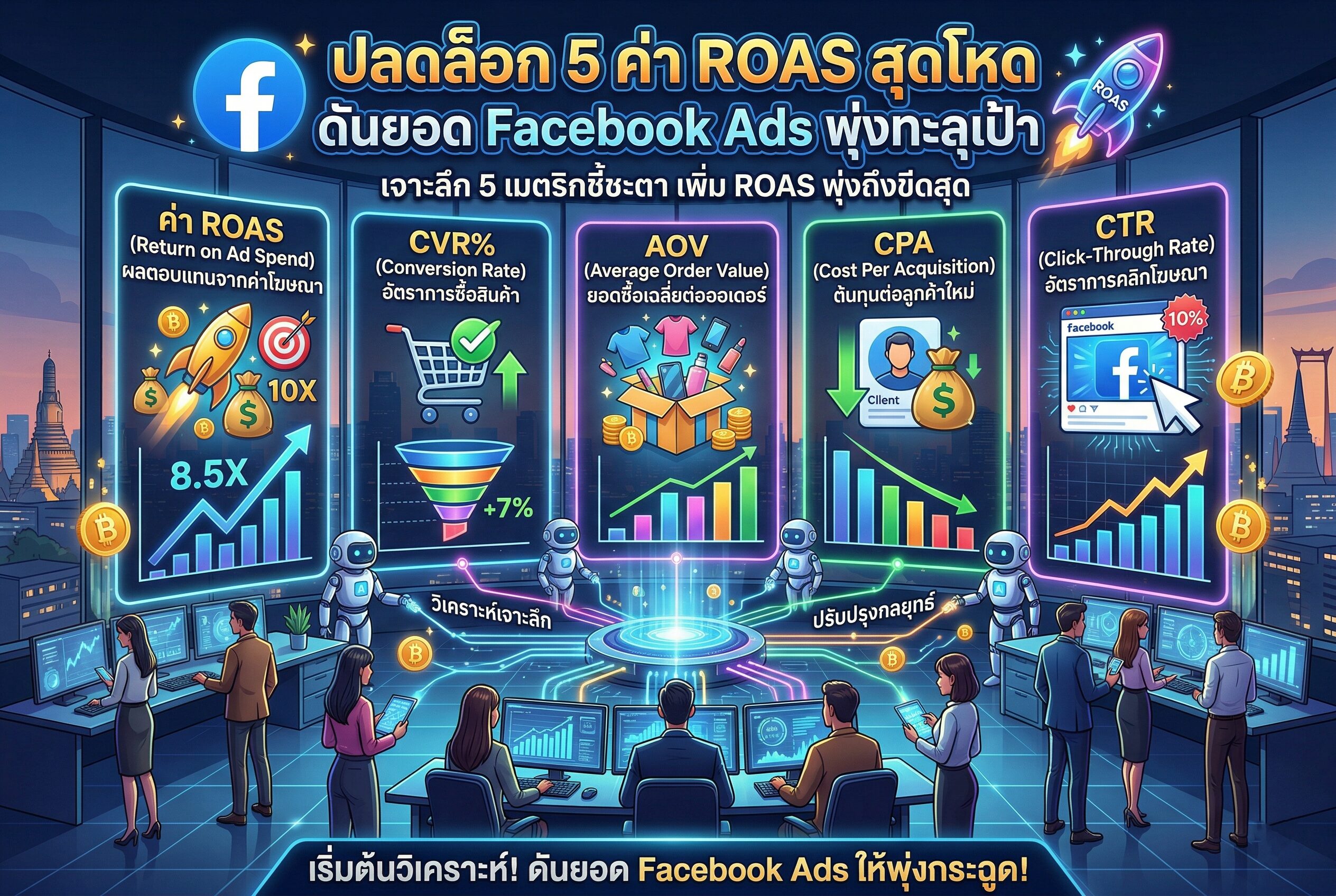 ยิงแอด Facebook วิเคราะห์ 5 ค่า ROAS สุดโหดดันยอด ยิงแอด Facebook, ค่าโฆษณา Facebook, วัดผลโฆษณา, สอนยิงแอด, การตลาดออนไลน์