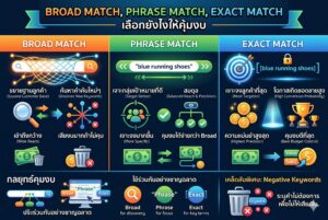 Broad Match Phrase Match Exact Match, โฆษณา Google, การตลาดออนไลน์, เพิ่มยอดขาย, ยิงแอด Google