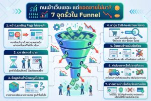 คนเข้าเว็บเยอะ, ทำไมยอดขายไม่มา, จุดรั่วใน Funnel, การตลาดออนไลน์, เพิ่มยอดขาย