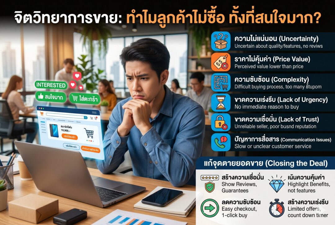 จิตวิทยาการขาย, ลูกค้าไม่ซื้อ, ปิดการขาย, การตลาดออนไลน์, เพิ่มยอดขาย