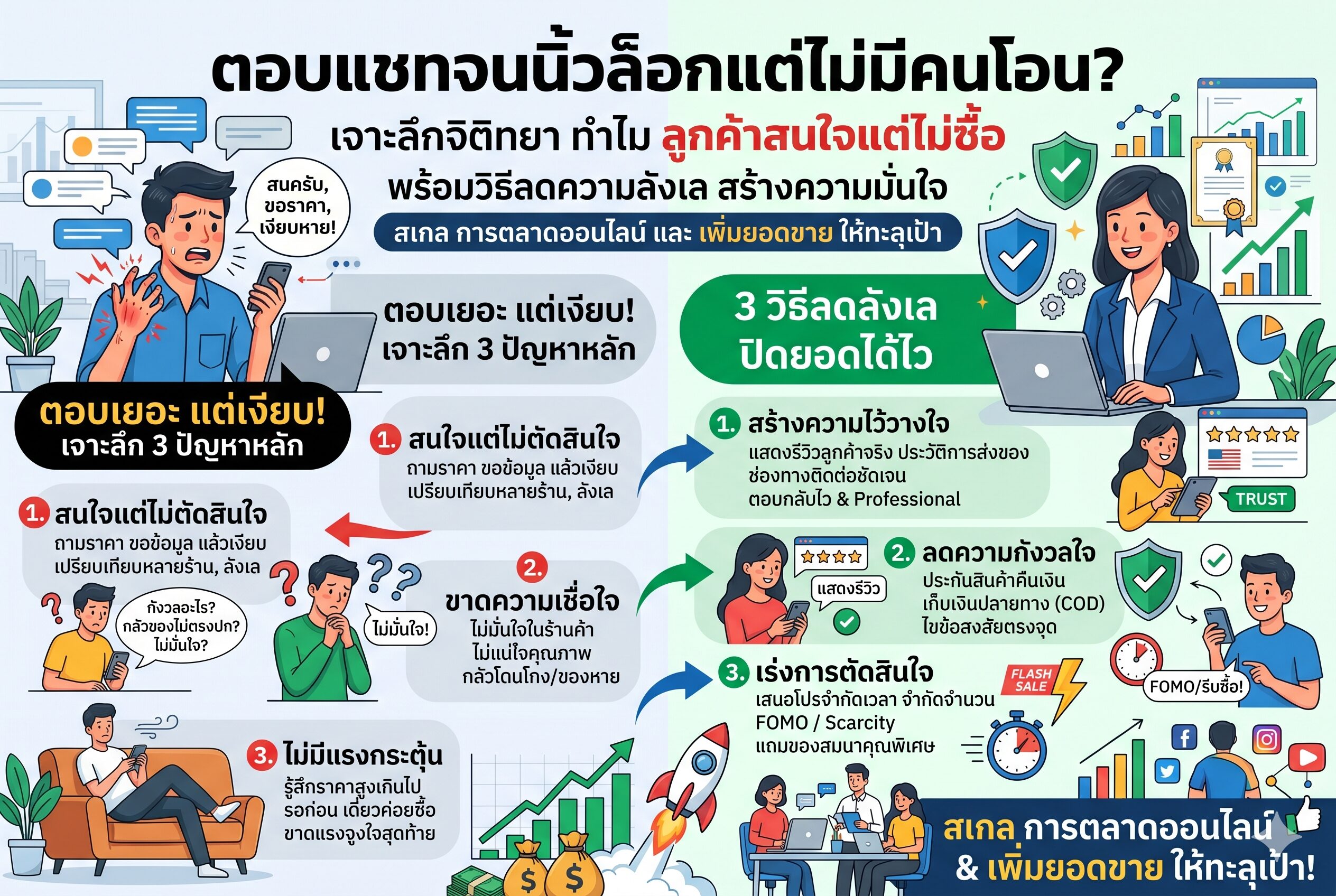 ลูกค้าสนใจแต่ไม่ซื้อ - ตอบแชทจนนิ้วล็อกแต่ไม่มีคนโอน เจาะลึกจิตวิทยา ทำไม ลูกค้าสนใจแต่ไม่ซื้อ