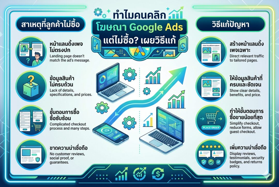 โฆษณา Google Ads, ยิงแอด Google, ทำไมคนคลิกแต่ไม่ซื้อ, การตลาดออนไลน์, เพิ่มยอดขาย