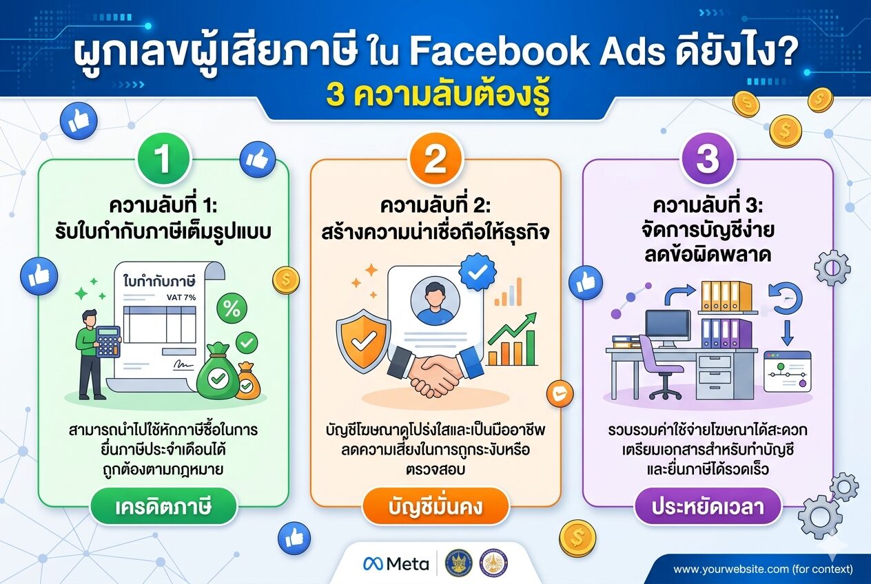 ผูกเลขผู้เสียภาษี, ประหยัดภาษี, โฆษณาเฟสบุ๊ค, การตลาดออนไลน์, เพิ่มยอดขาย