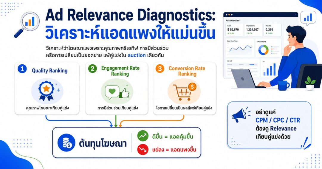 Ad Relevance Diagnostics, Facebook Ads แพง, Quality Ranking, Engagement Rate Ranking, Conversion Rate Ranking