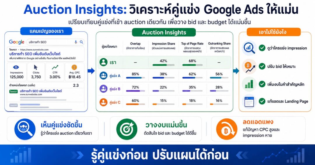 Auction Insights, Google Ads, คู่แข่ง Google Ads, Impression Share, Outranking Share