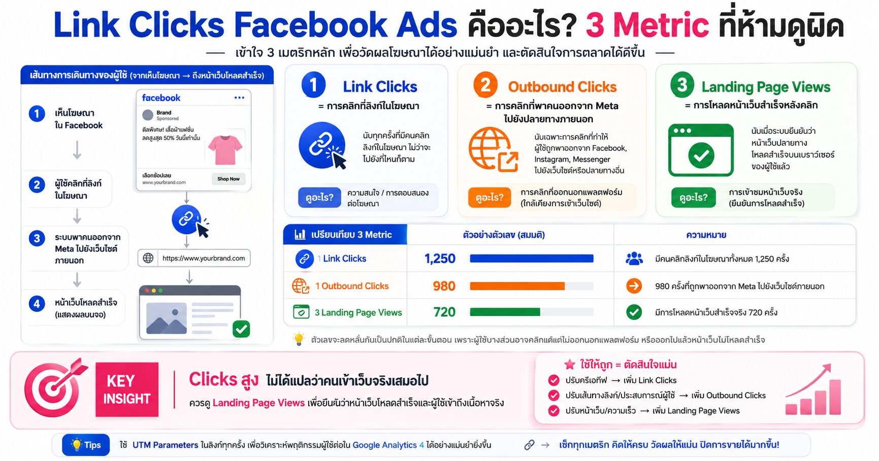 Link Clicks Facebook Ads, Outbound Clicks, Landing Page Views, Facebook Ads, Meta Ads, ยิงแอด Facebook, วัดผลโฆษณา, CTR Facebook Ads, คอร์สยิงแอด, สอนยิงแอด
