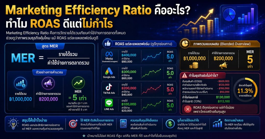 Marketing Efficiency Ratio, MER, Blended ROAS, Total Marketing Spend, ROAS