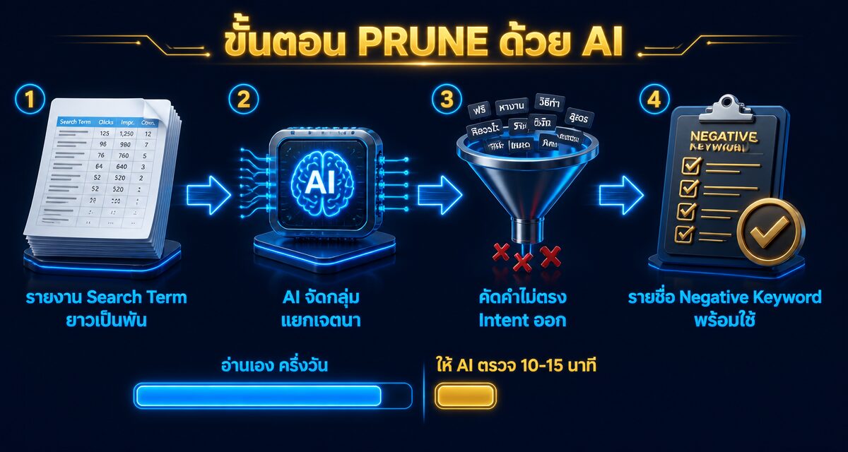 Search term คือ อะไร และการใช้ AI ขุด Negative Keyword ปี 2026